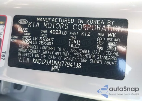 2021 Kia Soul S из США, поврежденный, VIN KNDJ23AU9M7794138